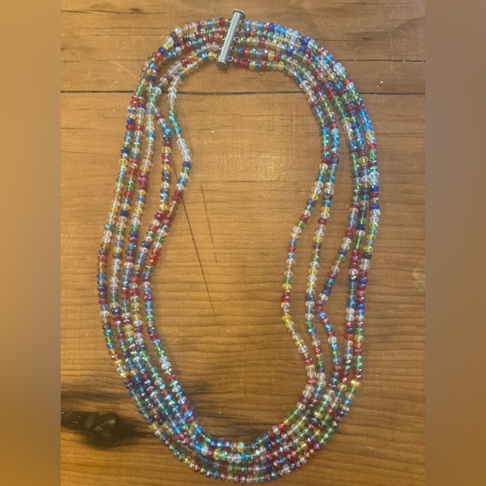 NWT Multicolor Crystal Necklace 5 Strand SUPER SPARKLY  18” at shortest DIVA